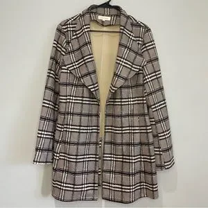 Solitaire Jackets Coats Solitaire Tan Brown Plaid Faux Suede
